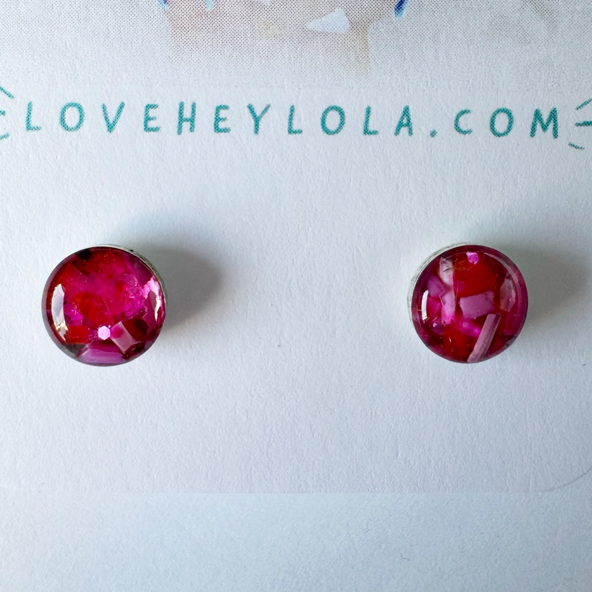 Hot Pink 8mm Circle Post Earrings in Silver
