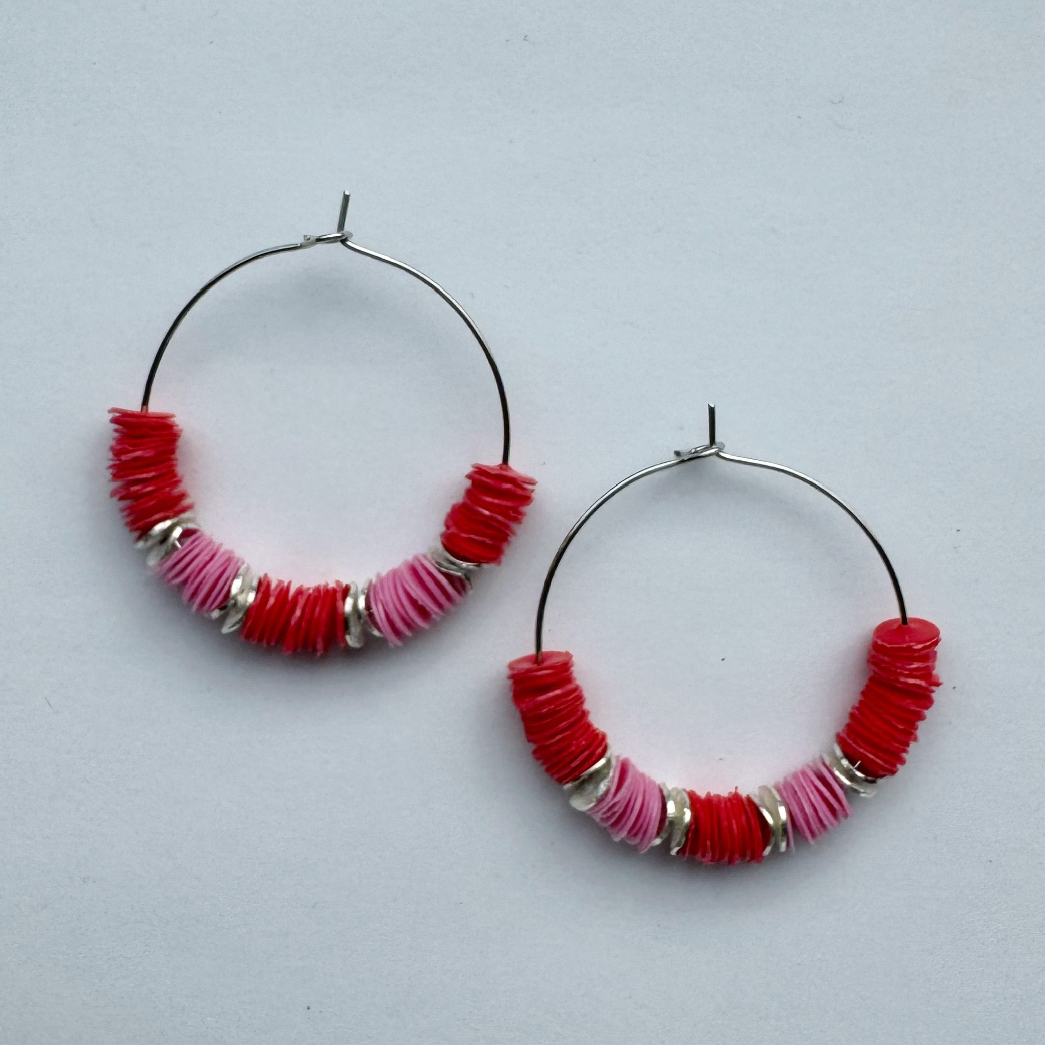 Ever So Lovely Pink and Red Silver Hoops
