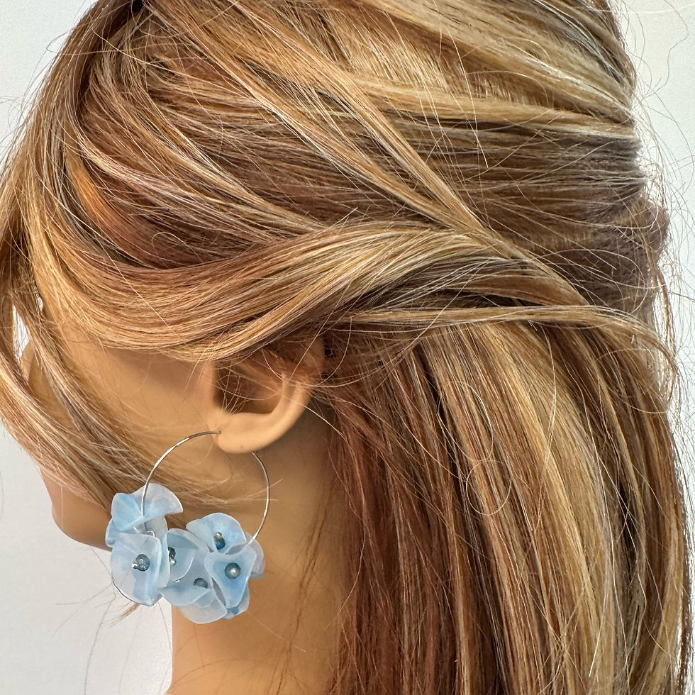 Thumbnail: 35mm Silver and Blue Recycled Flower Hoop Earrings (E299)