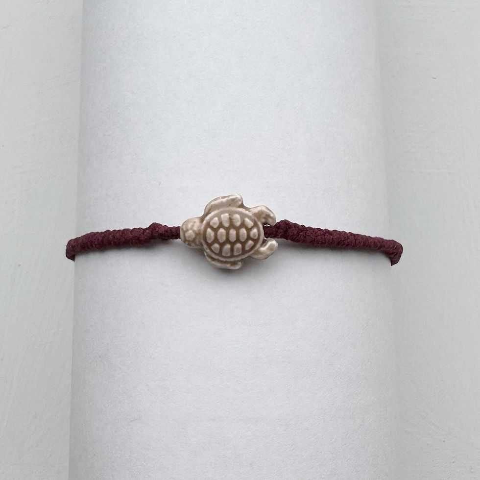 Earthy Brown Recycled Stretch Cord Bracelet with Porcelain Turtle Bead