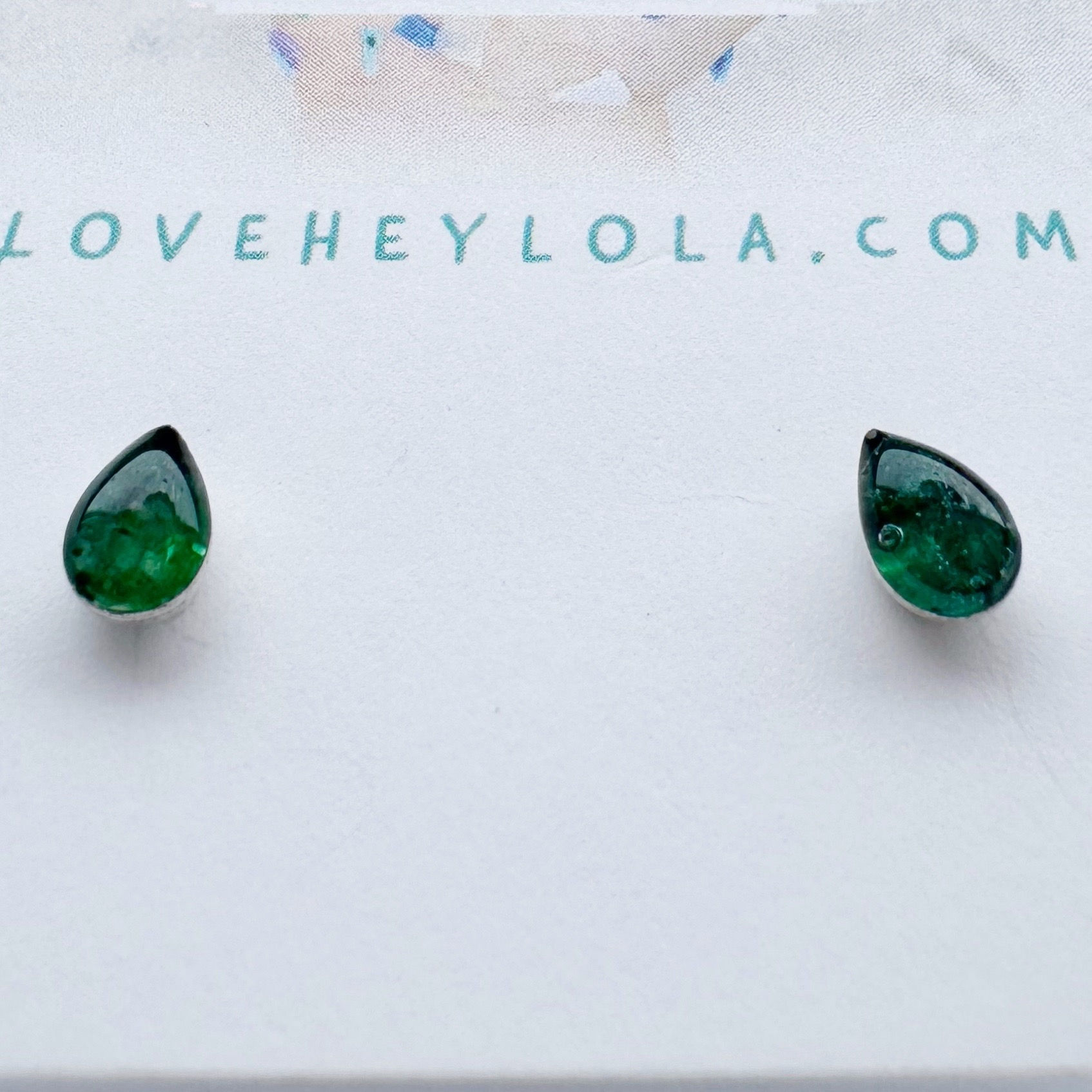 Iridescent Green Tiny Teardrop Post Trash Stud Earrings in Silver