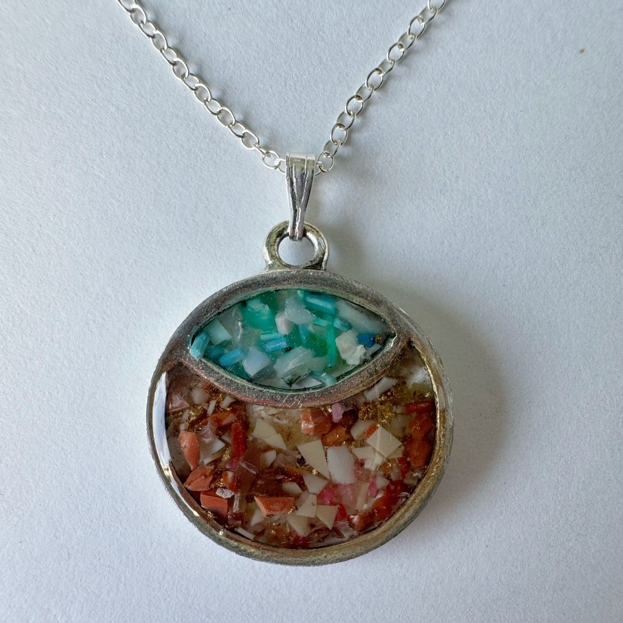 Sand and Water Beach Pendant Necklace in Gold or Silver (017/038-CIRCRES)