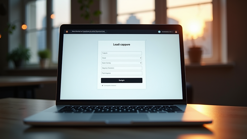 Eye-level view of a laptop screen showing a simple lead capture form on a website