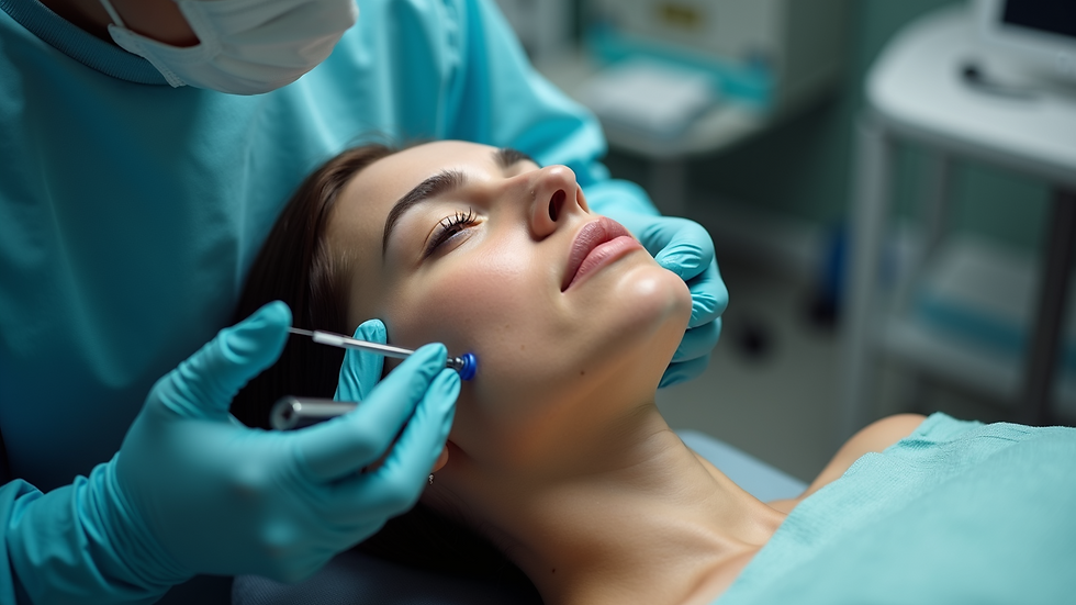 High angle view of a patient receiving trapezius muscle botox injection