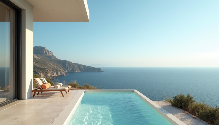 Vista panoramica di una terrazza con vista mare di una casa vacanze