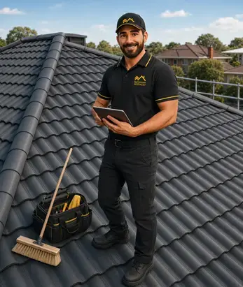 Final inspection and cleanup of a professionally restored tiled roof in Melbourne