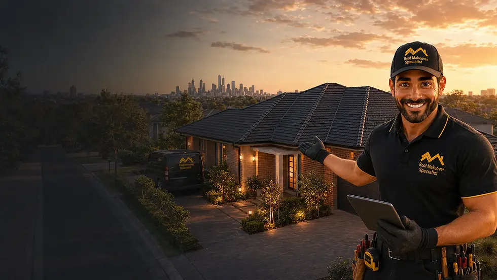 Roof Makeover Specialist inspecting a restored tiled roof on a home in Hallam, Melbourne