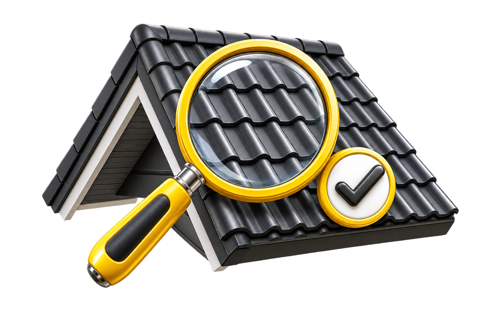 Magnifying glass inspecting roof tiles for a free roof inspection