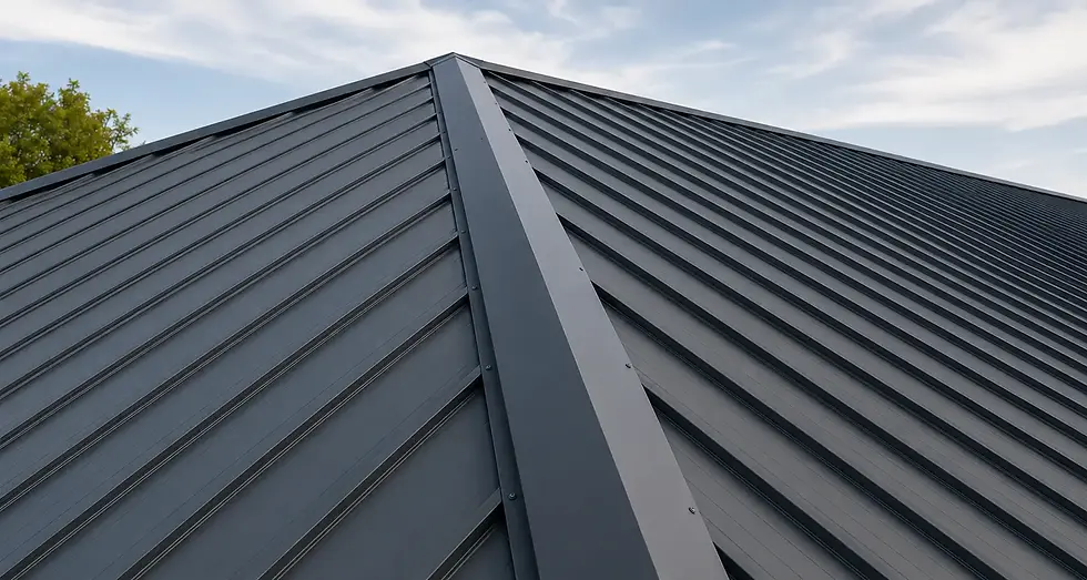 Restored charcoal metal roof with straight roofing sheets on a Melbourne home