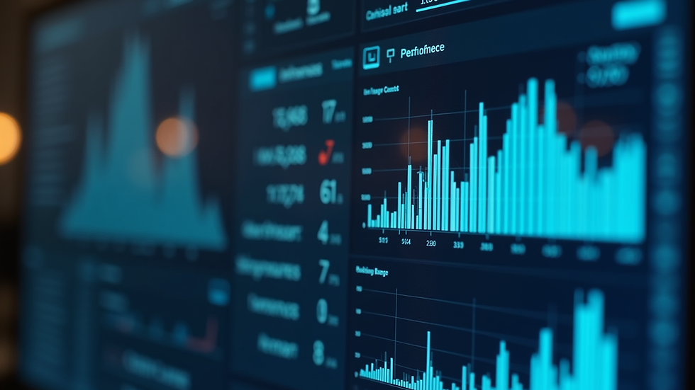 Close-up view of a digital dashboard showing business performance metrics