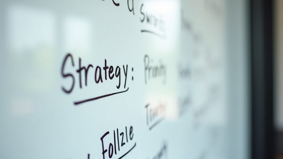 Close-up view of a whiteboard with business strategy notes and priority lists