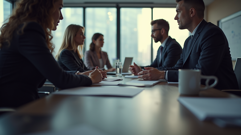 Eye-level view of a business meeting discussing growth strategies