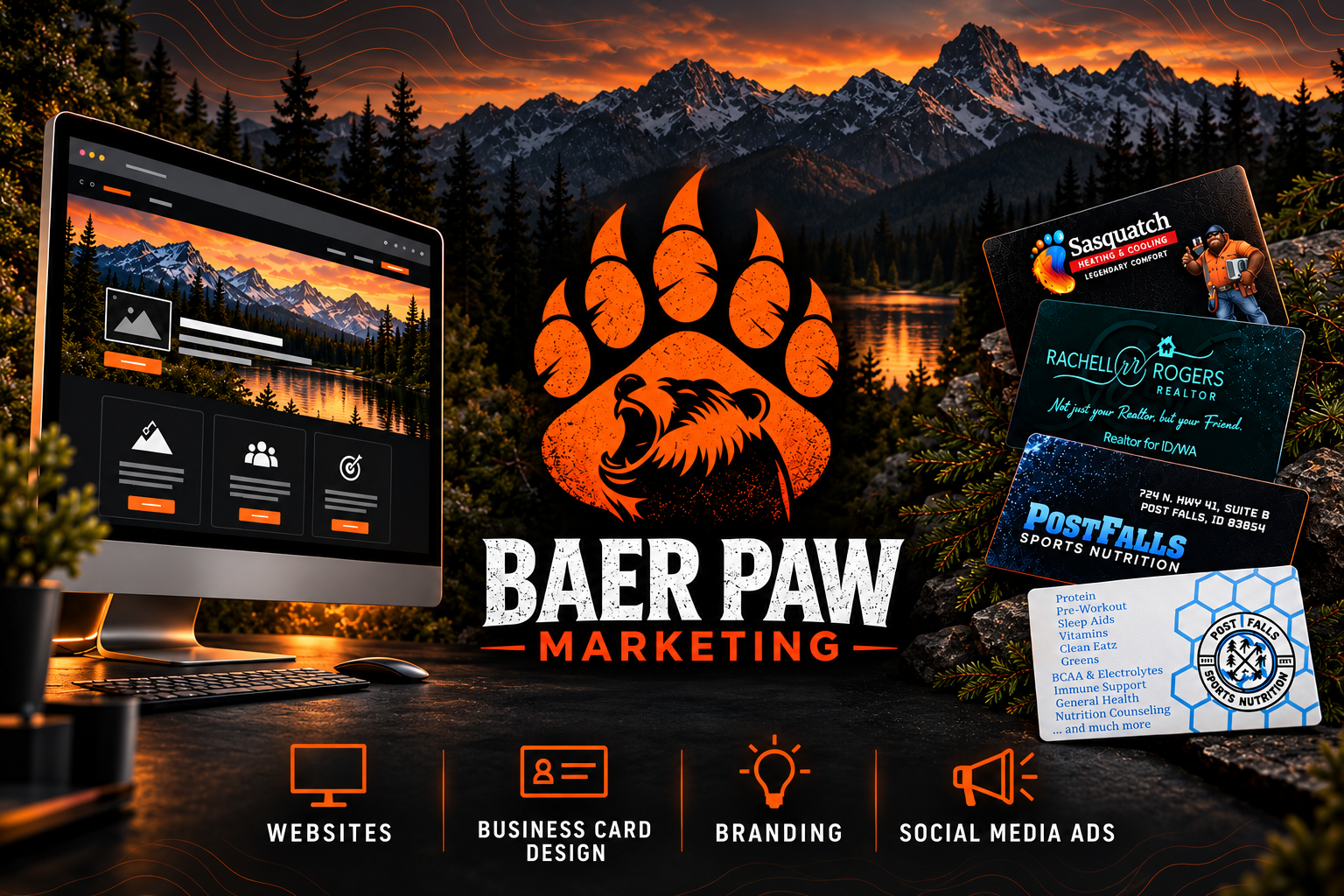 Baer Paw Marketing logo with orange business growth and digital marketing graphics