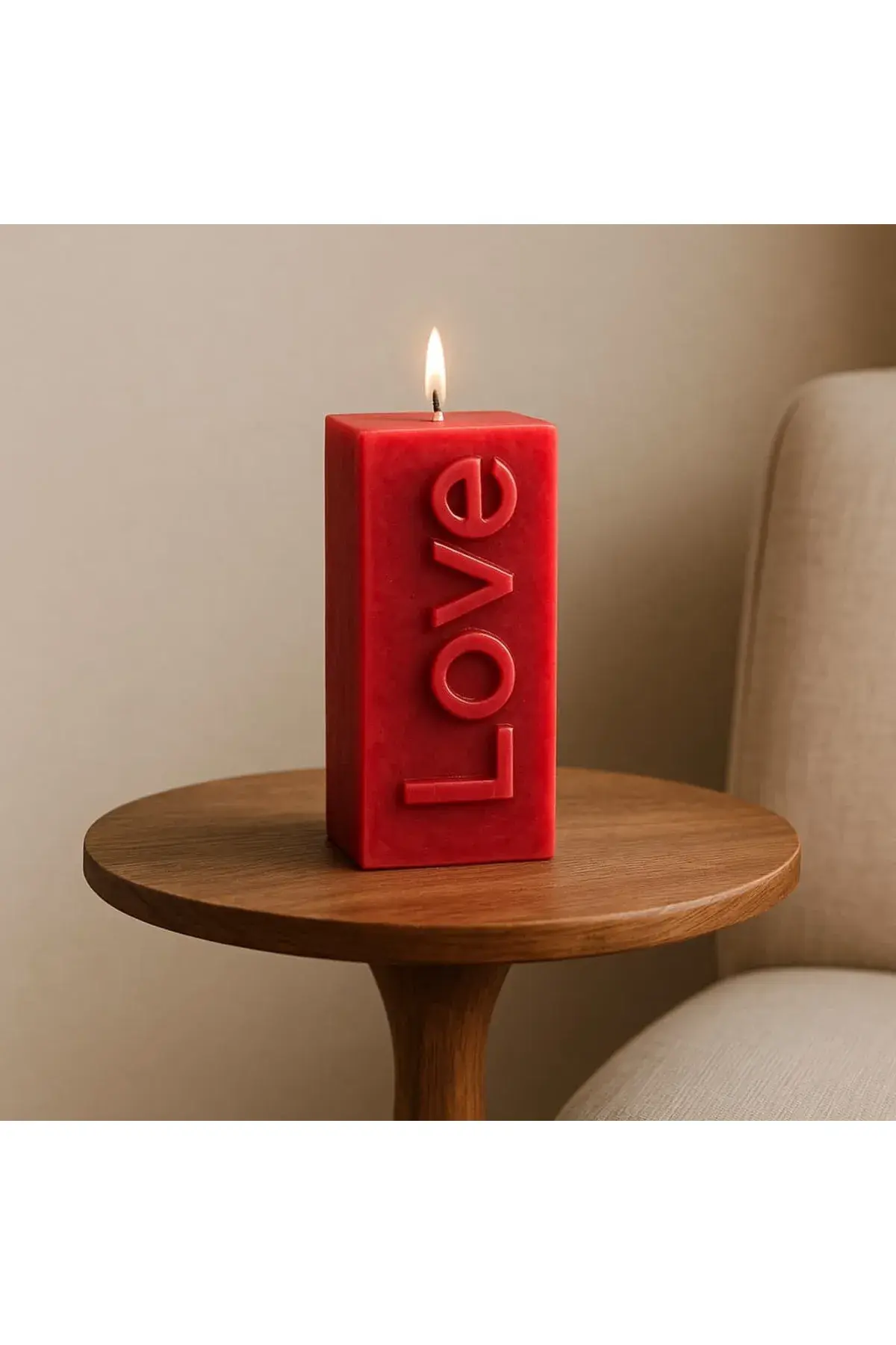 Love yazılı vişne kokulu tek fitilli mum - Kırmızı