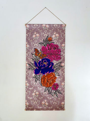 Peinture acrylique- Kakemono- art- peinture artistique- peinture fleur- art contemporain- art deco- décoration florale- peinture florale- peinture originale- papier peint ancien- tapisserie vintage- tableau- cadre- toile- mdd décoration- Madame De Dodin- artiste peintre