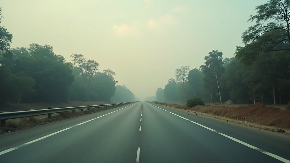 Wide angle view of a scenic highway between Azamgarh and Lucknow