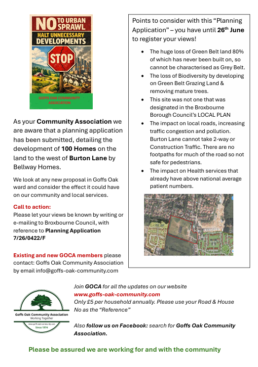 Burton Lane/Bellway planning proposal - 100 homes 