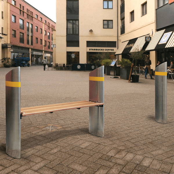 IronSite security bollards with bench design