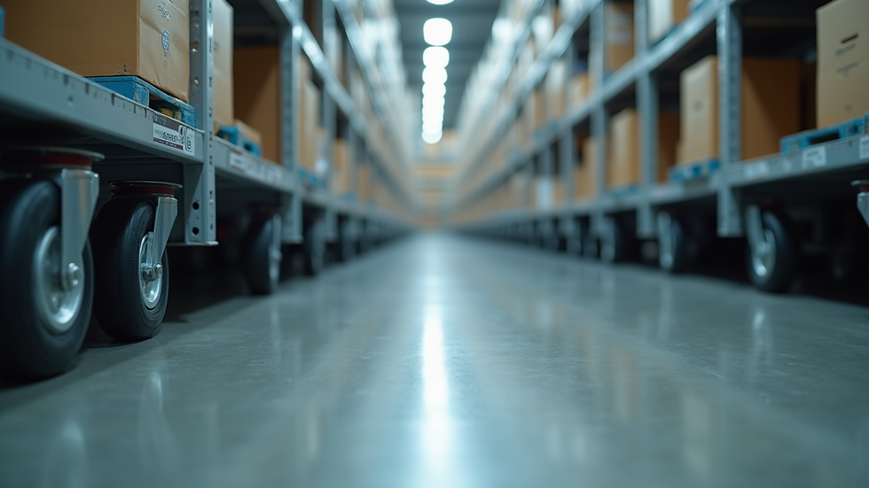 Eye-level view of industrial carts equipped with polyurethane caster wheels
