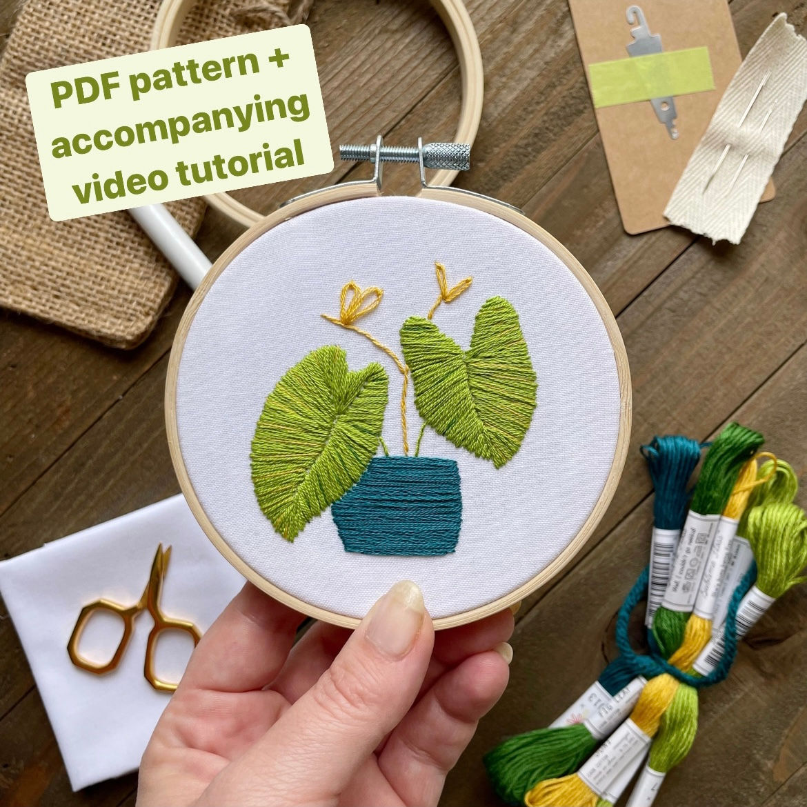 The Hopebroidery Box - August 2021! (Elephant Ears Plant Embroidery Pattern)