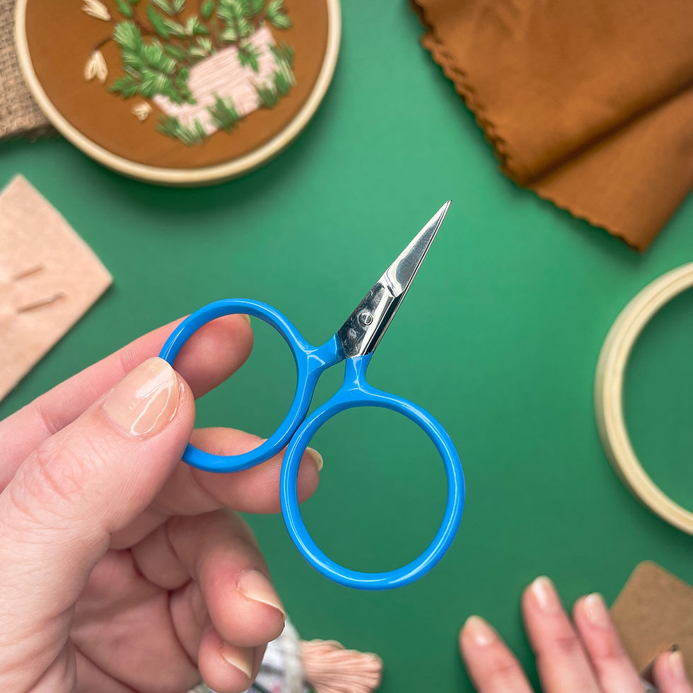 Thumbnail: Embroidery scissors with large, blue, rounded handles.