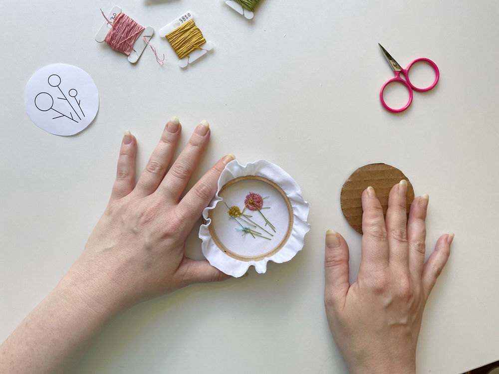 How to finish an embroidery hoop with cardboard