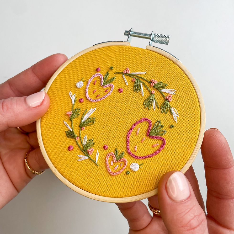 Thumbnail: Embroidery project with three strawberries surrounded by vines and flowers.