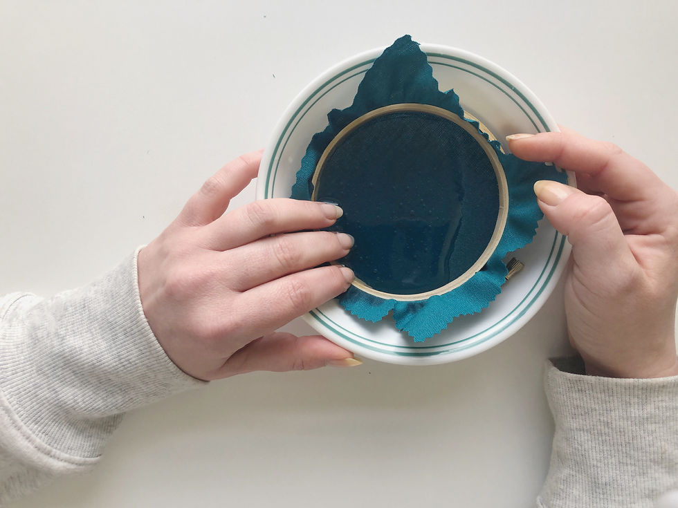 Hope places her blue hoop "face down" in a bowl of water.
