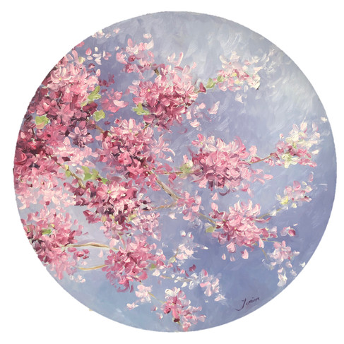 Love of spring, blossompainting, tondo