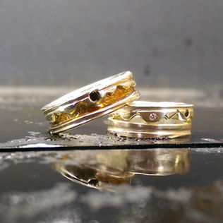 sterling silver, ring, statement, one of a kind, handmade, colorful, bold, western, style, fashion, wedding bands, mokume gane, black diamond, diamond, mountain