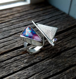 sterling silver, ring, statement, one of a kind, handmade, colorful, bold, western, style, fashion, composite turquoise, spiny oyster, zinc, double finger ring