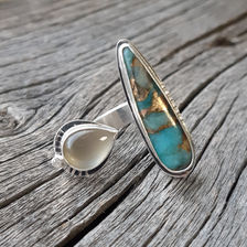 sterling silver, ring, statement, one of a kind, handmade, colorful, bold, western, style, fashion, amazonite, moonstone