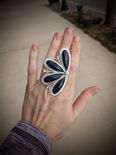 sterling silver, ring, statement, one of a kind, handmade, colorful, bold, western, style, fashion, blue sunstone, oversized, flower
