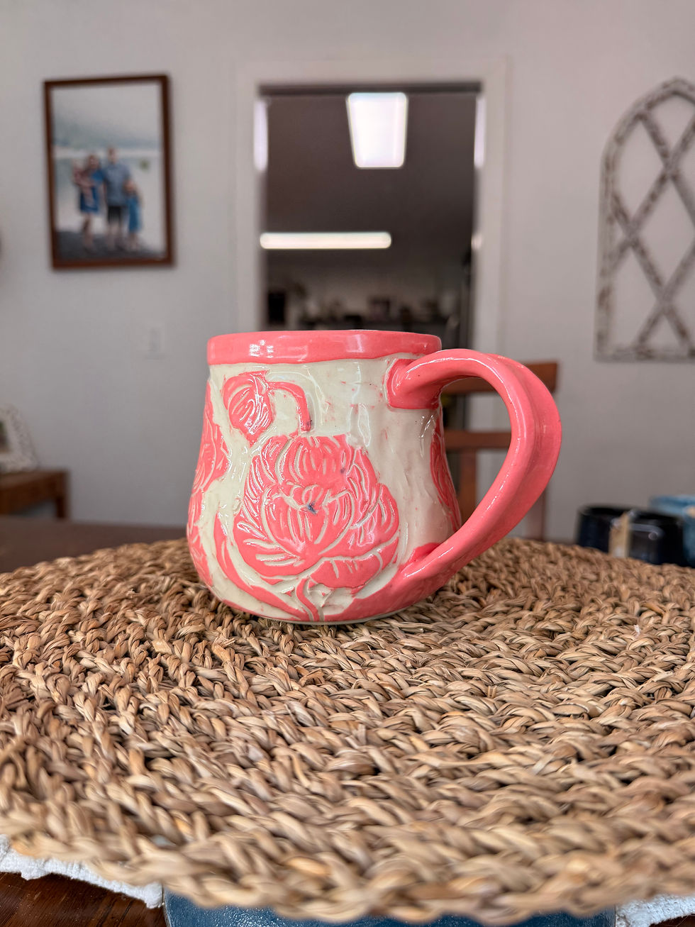 Thumbnail: 20oz Pink Peony Sgraffito Mug