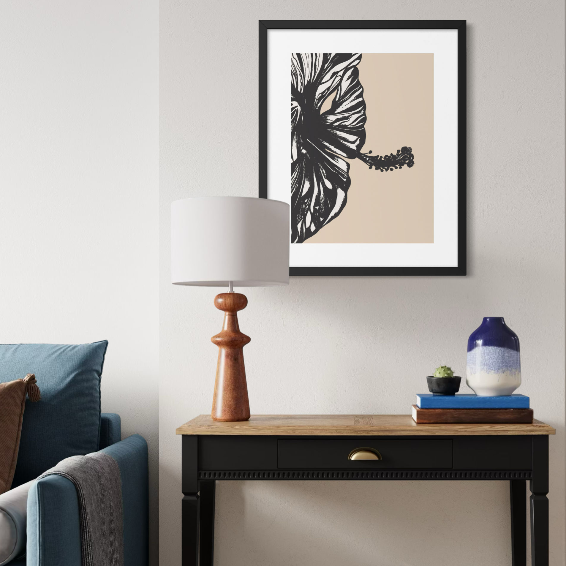 Hibiscus – soft almond Hibiscus flower wall art print, matte art print