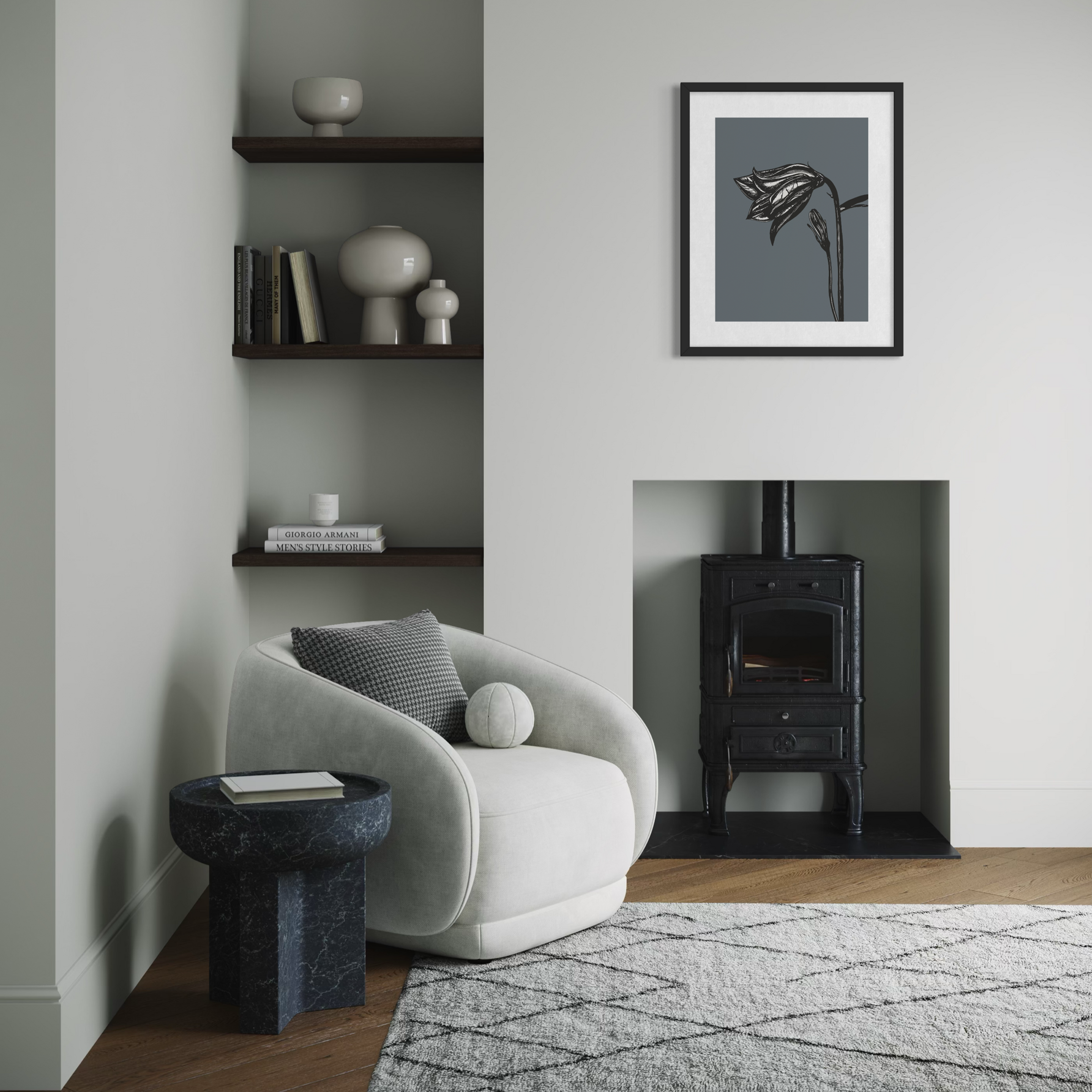 Harebell – muted slate blue minimal flower wall art print, matte art print