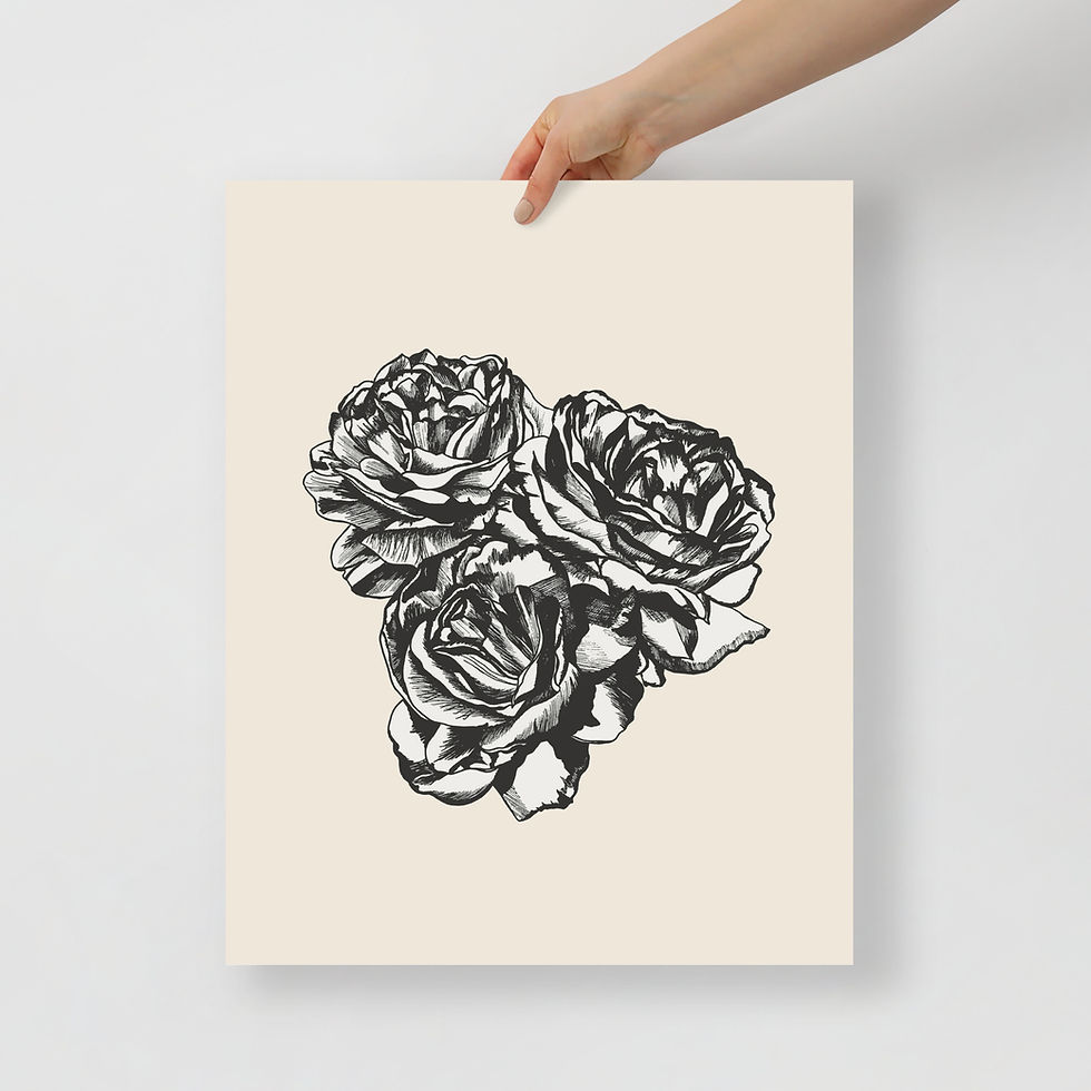Thumbnail: Abundance – soft linen minimal trio of roses wall art print, matte art print