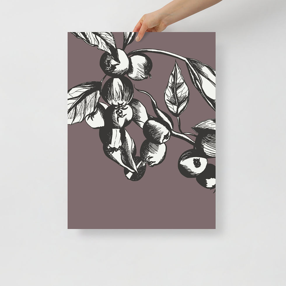 Thumbnail: Berries – dusty mauve elegant botanical wall art print, matte art print