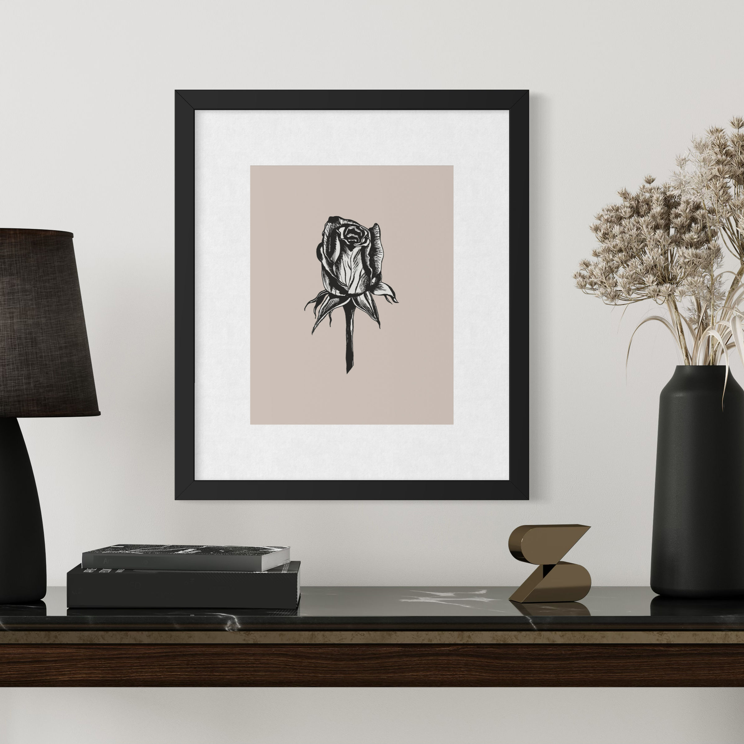 Flourish - blush pink minimal rose wall art print, matte art print