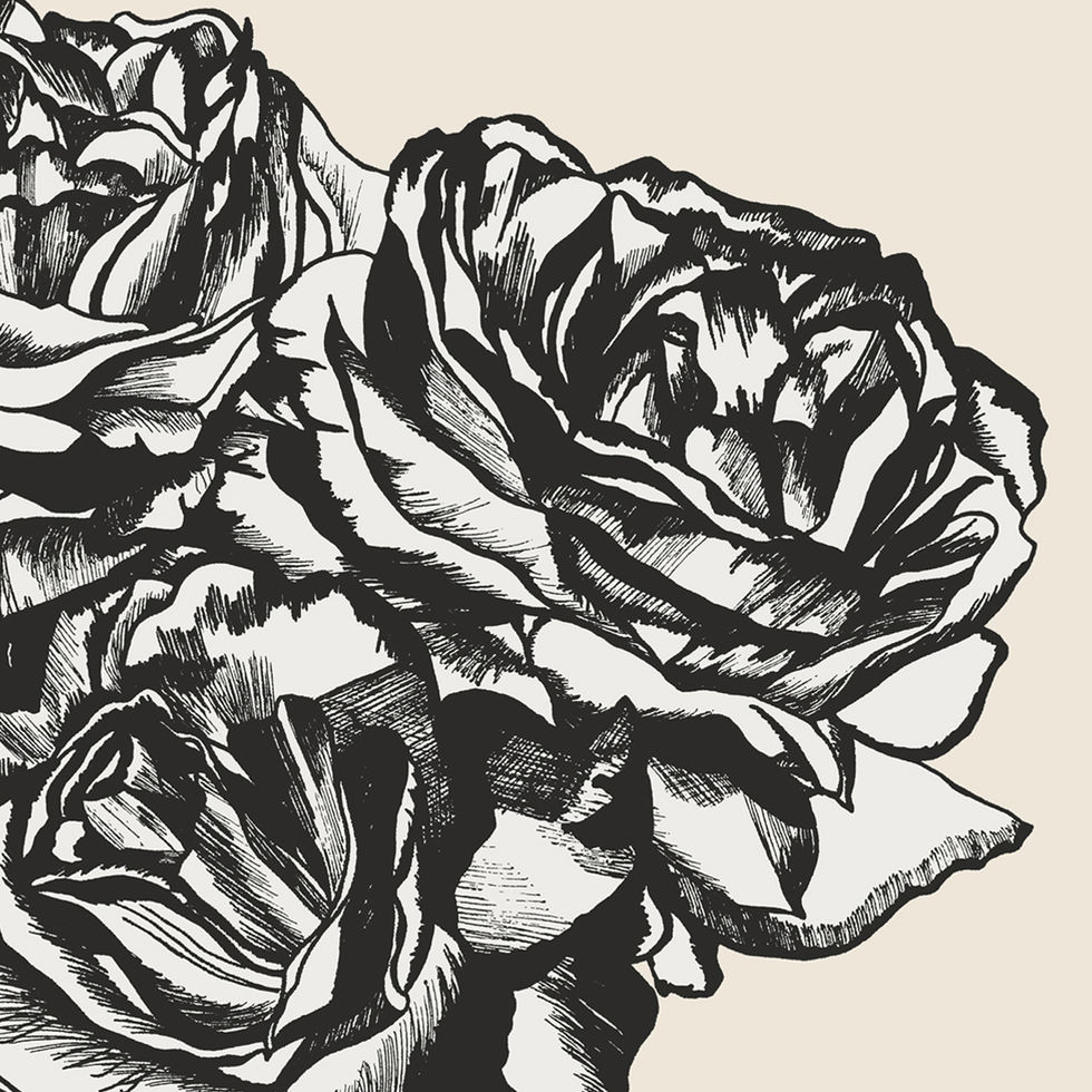 a close up look of the details on the abundance trio of roses art print.