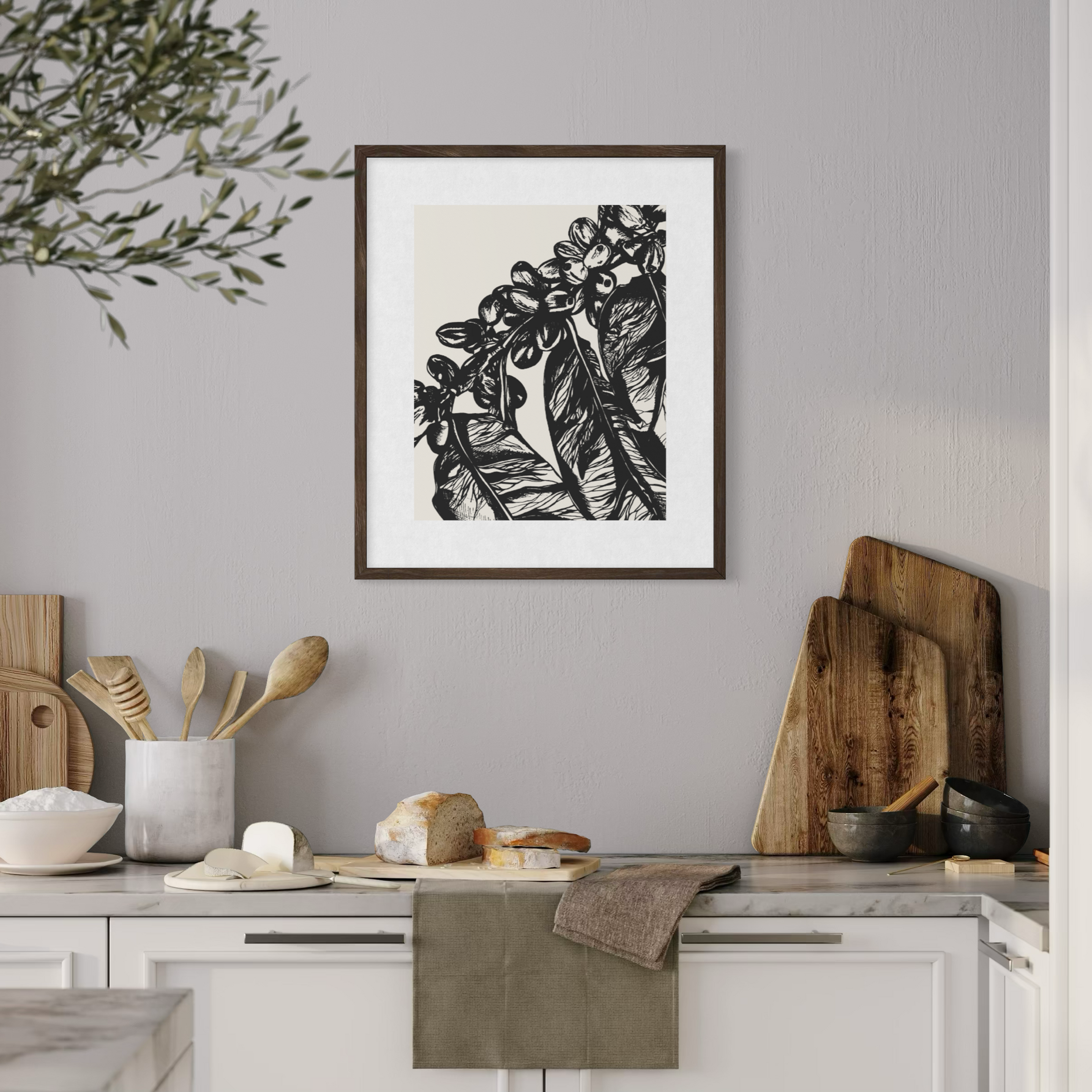 Coffee Plant Botanical Print | Vintage-Inspired Leaf Illustration
