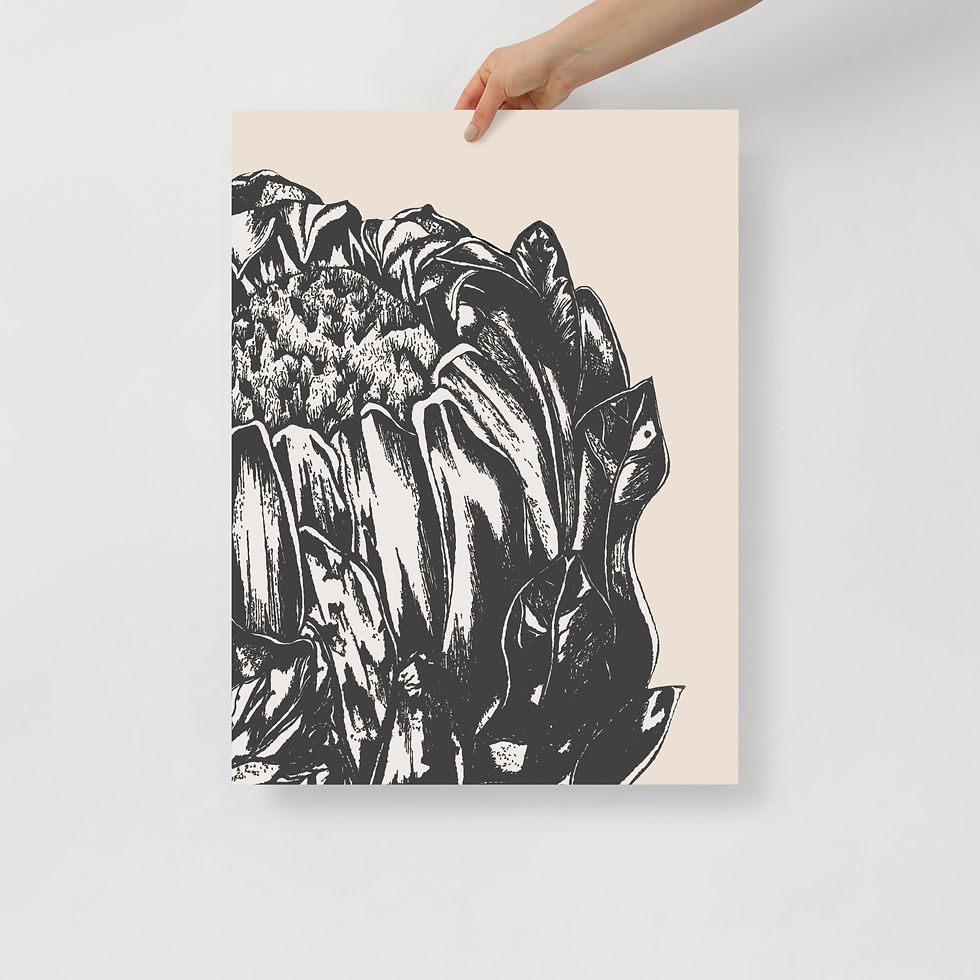 Thumbnail: Protea flower – blush beige tropical flower wall art print, matte art print