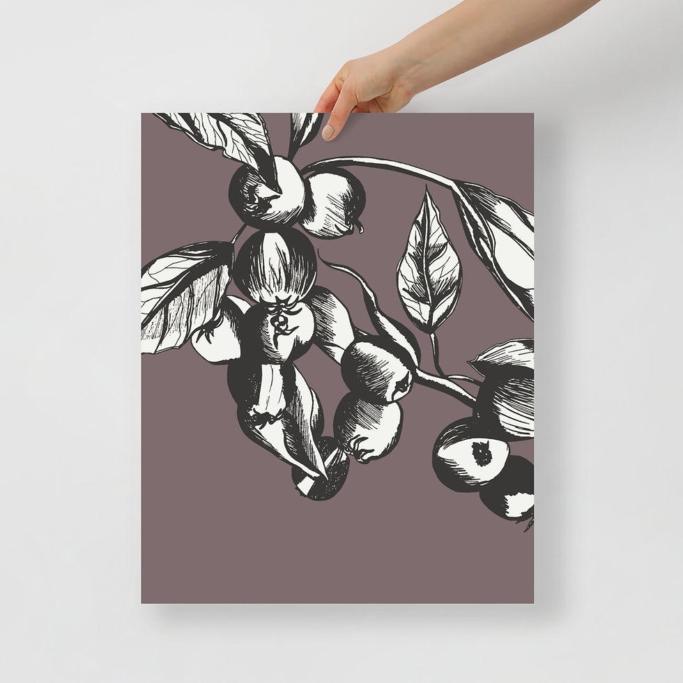 Thumbnail: Berries – dusty mauve elegant botanical wall art print, matte art print