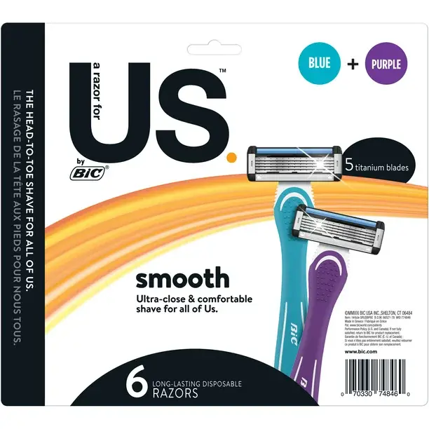 BIC Us. 5-Blade Unisex Disposable Razors for Men and Women,
