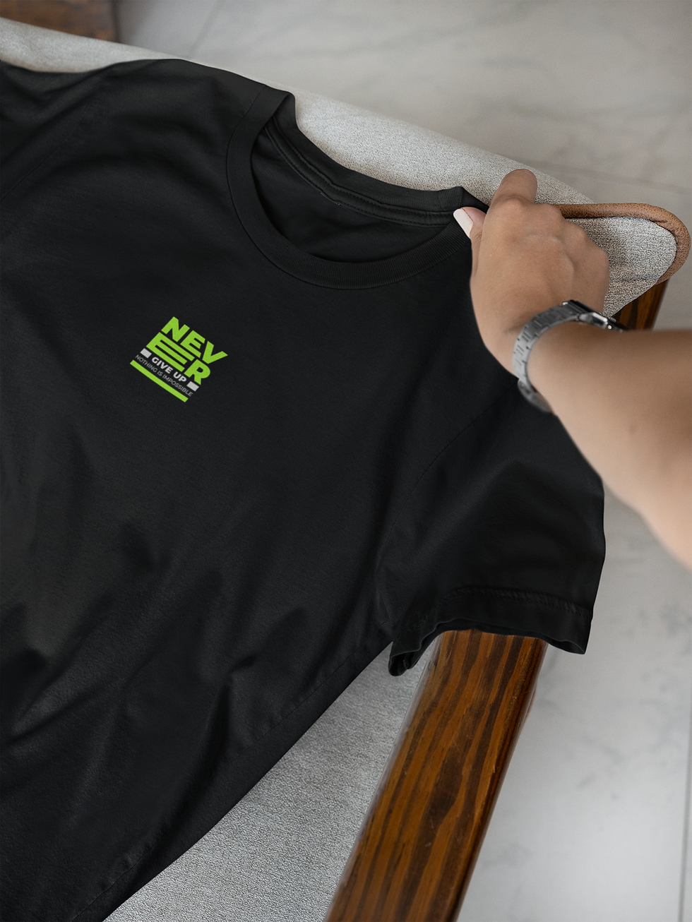Küçük resim: Rayven Never Give Up Baskılı Erkek Basic T-Shirt