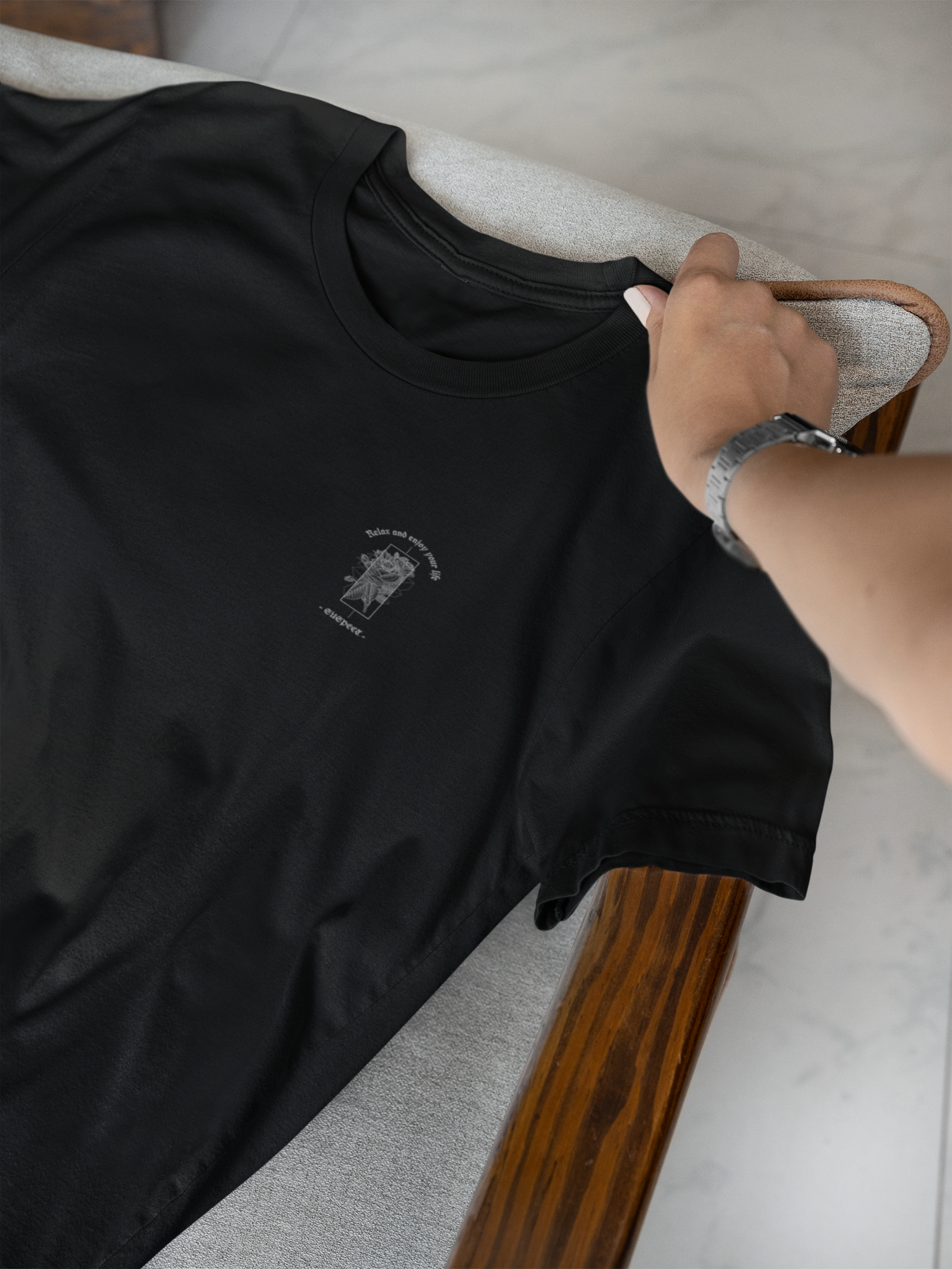 Rayven Gül Tasarımı Baskılı Erkek Basic T-Shirt