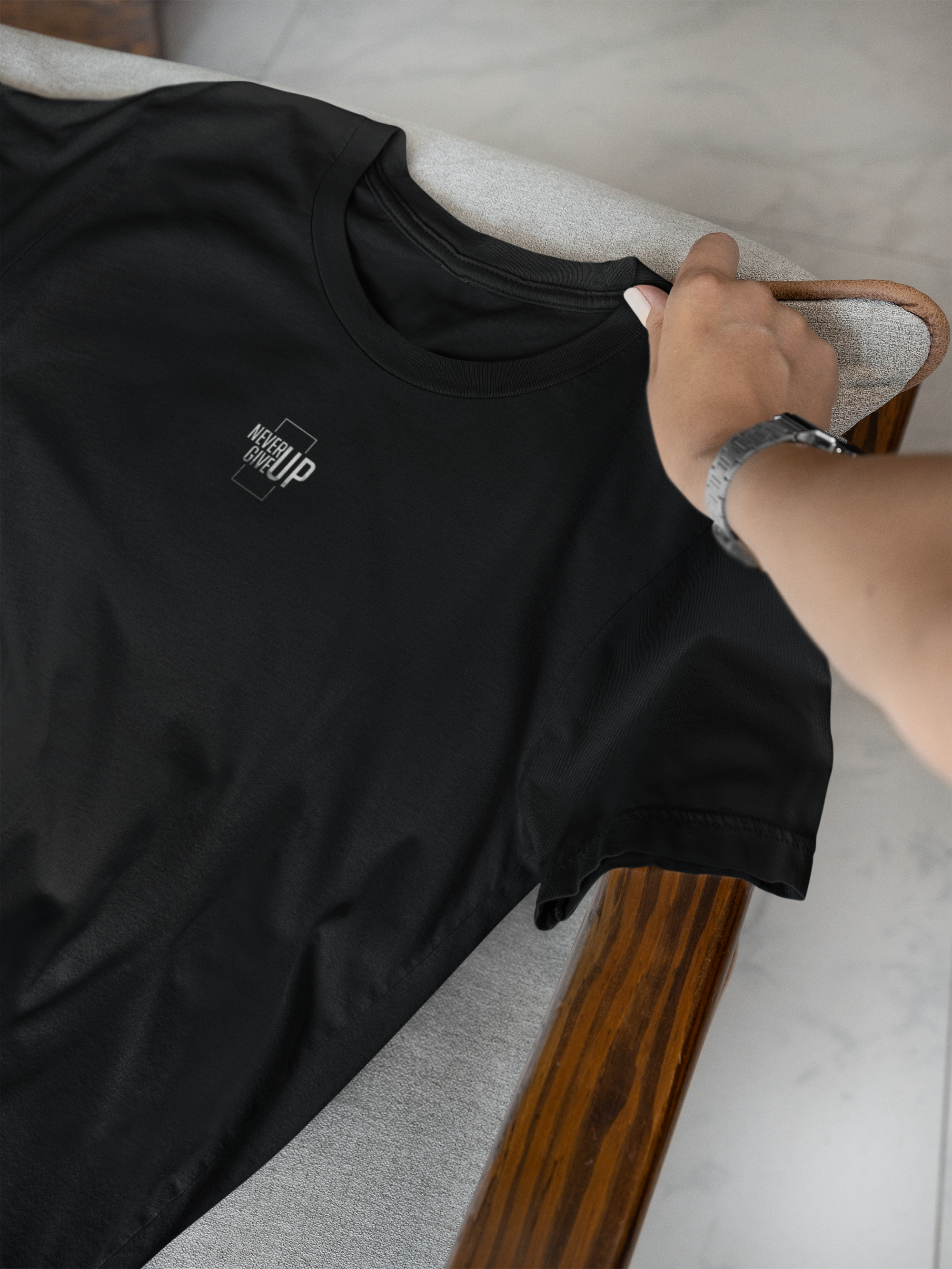 Rayven Never Give Up 1 Baskılı Erkek Basic T-Shirt