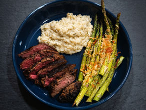 Steak, Parmesan Asparagus & Risotto Plate