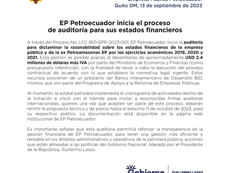 Petroecuador inicia el proceso de auditoría para sus estados financieros