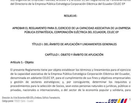 El Reglamento de Asociatividad de CELEC se aprobó